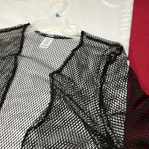 NEW BLACK fishnet CARDIGAN 2xl 3XL mesh jacket mid length MESH tie waist, sheer - Picture 9 of 13